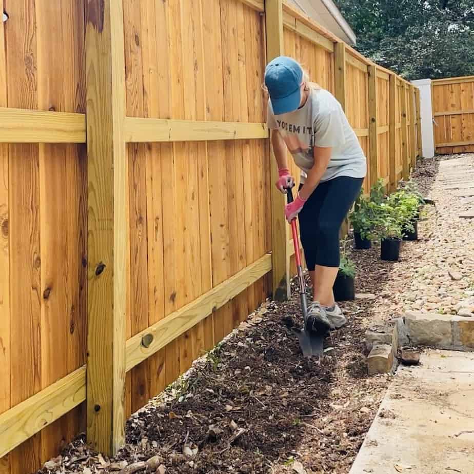 Removing weeds with Root Slayer shovel.